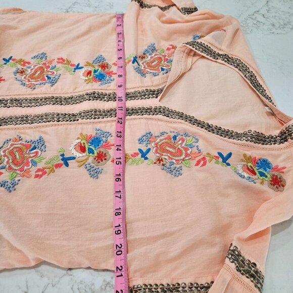 Soft Surroundings Palm Island Embroidered Tunic Top Small Peach Boho Artsy - Picture 11 of 12